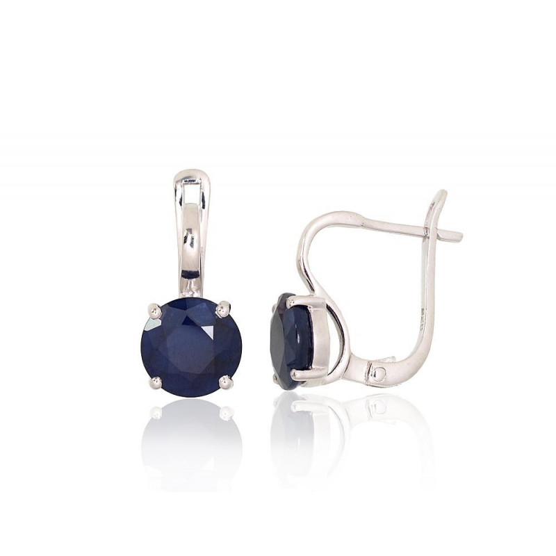 Silver earrings 2204021(PRh-Gr)_SA, Silver 925°, Rhodium (Plating), Sapphire