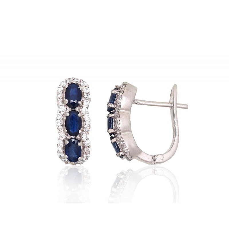 Silver earrings 2204030(PRh-Gr)_CZ+SA, Silver 925°, Rhodium (Plating), Zirkons , Sapphire