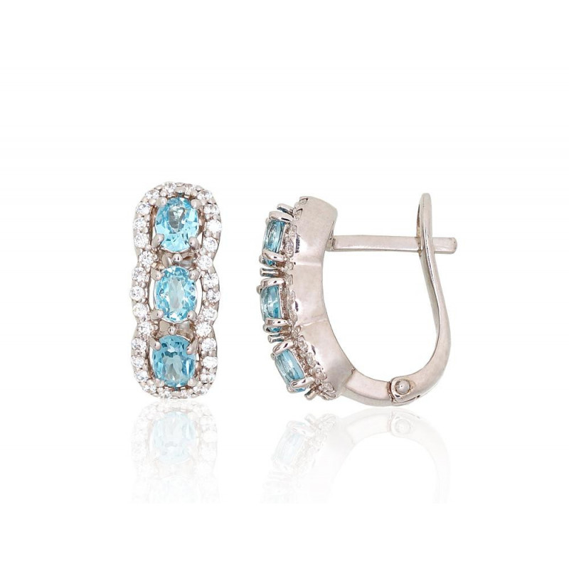 Silver earrings 2204030(PRh-Gr)_CZ+TZLB, Silver 925°, Rhodium (Plating), Zirkons , Sky Blue Topaz