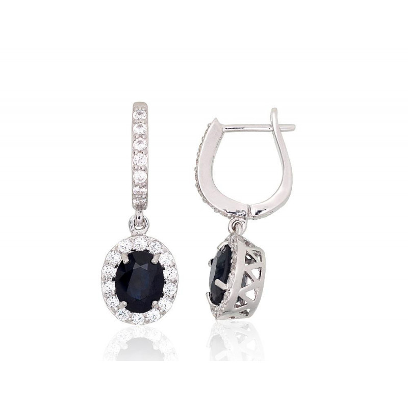 Silver earrings 2204031(PRh-Gr)_CZ+SA, Silver 925°, Rhodium (Plating), Zirkons , Sapphire