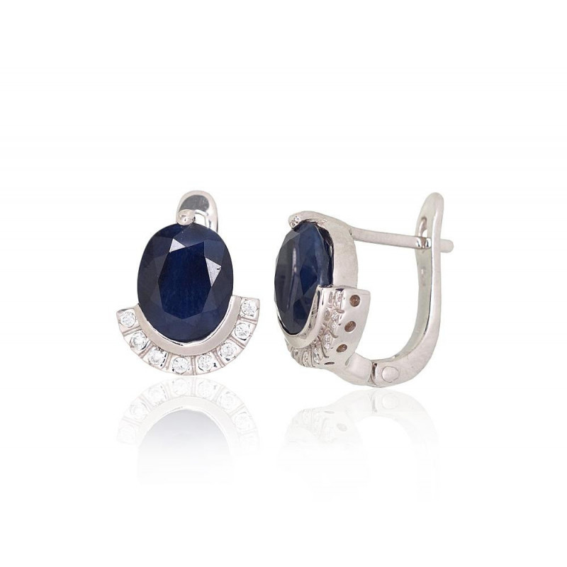 Silver earrings 2204034(PRh-Gr)_CZ+SA, Silver 925°, Rhodium (Plating), Zirkons , Sapphire