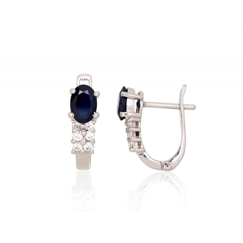 Silver earrings 2204035(PRh-Gr)_CZ+SA, Silver 925°, Rhodium (Plating), Zirkons , Sapphire