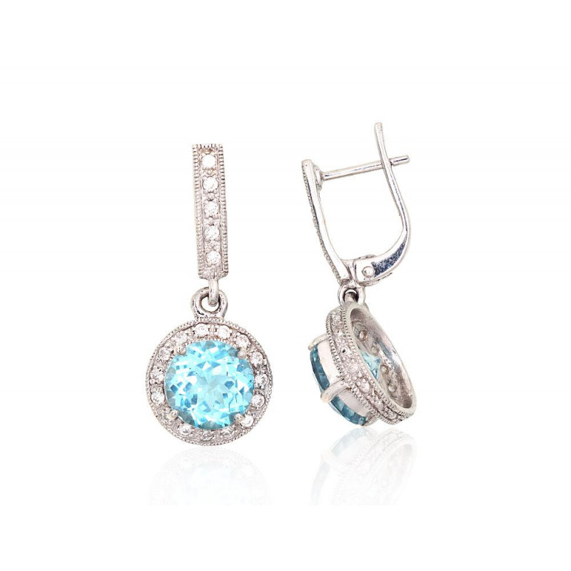 Silver earrings 2204077(PRh-Gr)_CZ+TZLB, Silver 925°, Rhodium (Plating), Zirkons , Sky Blue Topaz