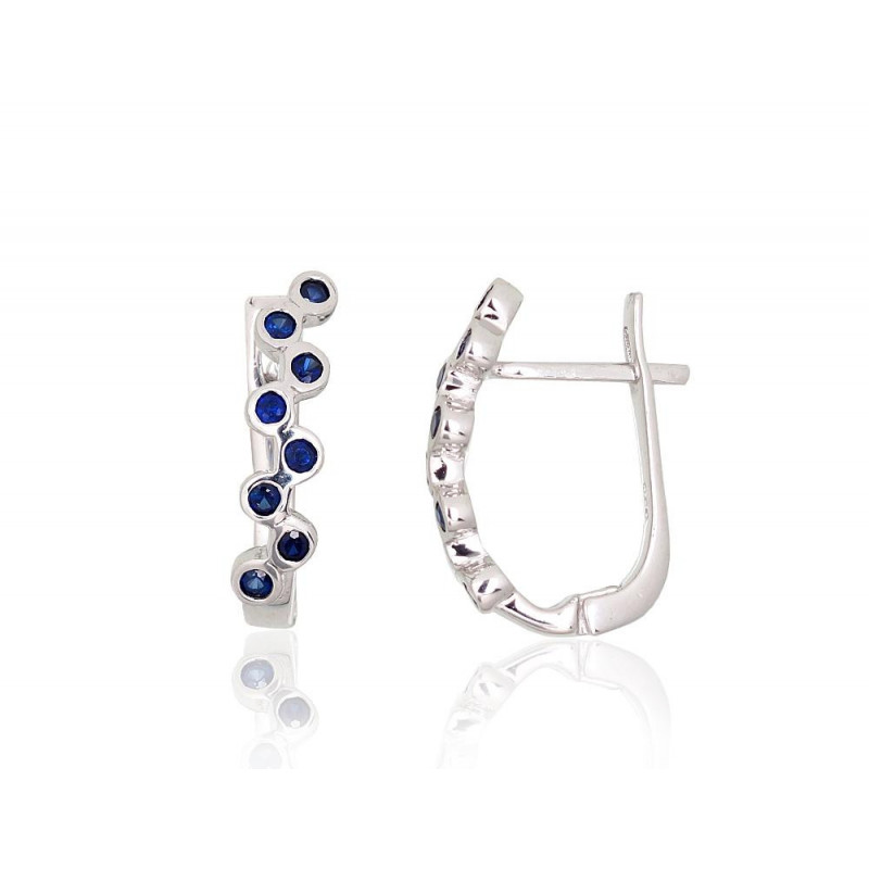 Silver earrings 2204016(PRh-Gr)_SA, Silver 925°, Rhodium (Plating), Sapphire