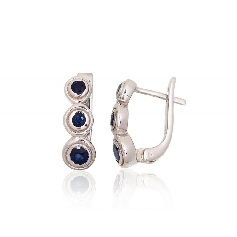 Silver earrings 2204017(PRh-Gr)_SA, Silver 925°, Rhodium (Plating), Sapphire