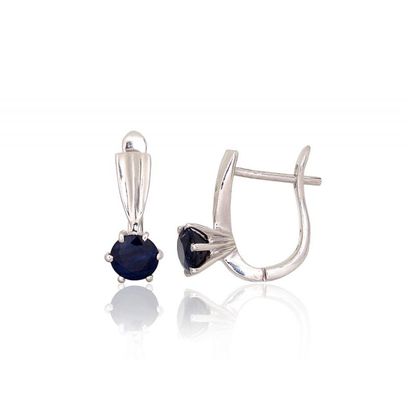 Silver earrings 2204019(PRh-Gr)_SA, Silver 925°, Rhodium (Plating), Sapphire