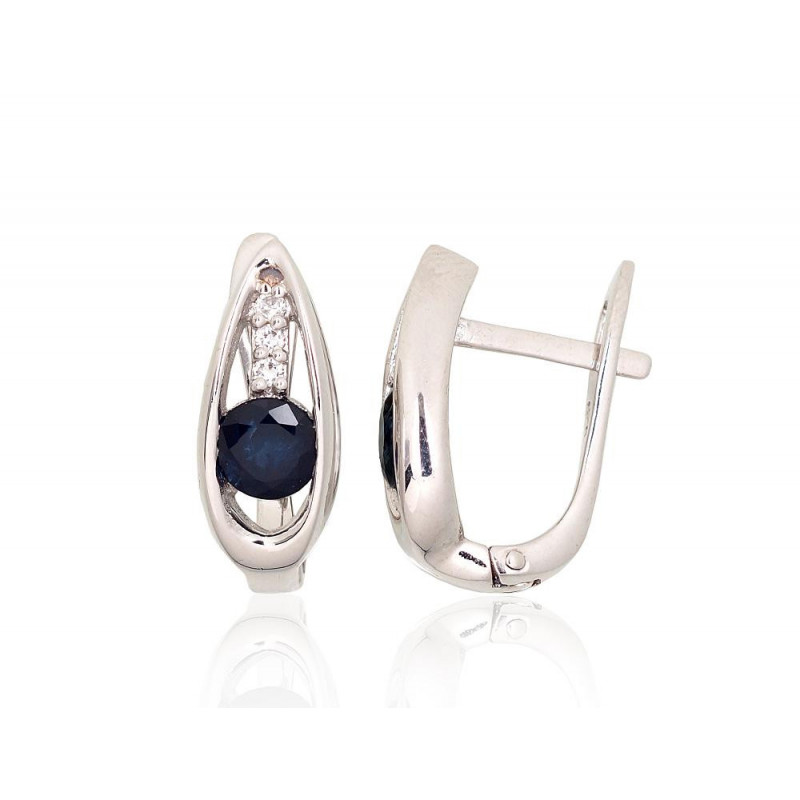 Silver earrings 2204025(PRh-Gr)_CZ+SA, Silver 925°, Rhodium (Plating), Zirkons , Sapphire