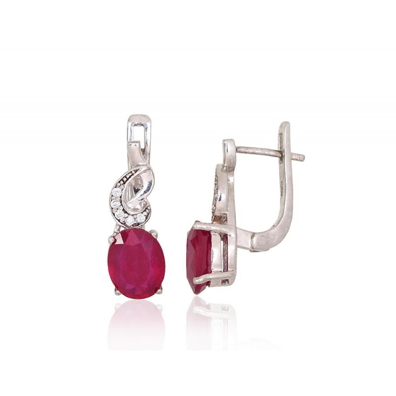 Silver earrings 2204026(PRh-Gr)_CZ+RB, Silver 925°, Rhodium (Plating), Zirkons , Ruby