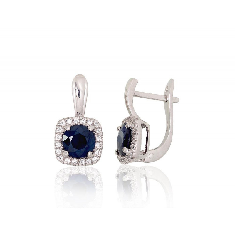 Silver earrings 2204027(PRh-Gr)_CZ+SA, Silver 925°, Rhodium (Plating), Zirkons , Sapphire