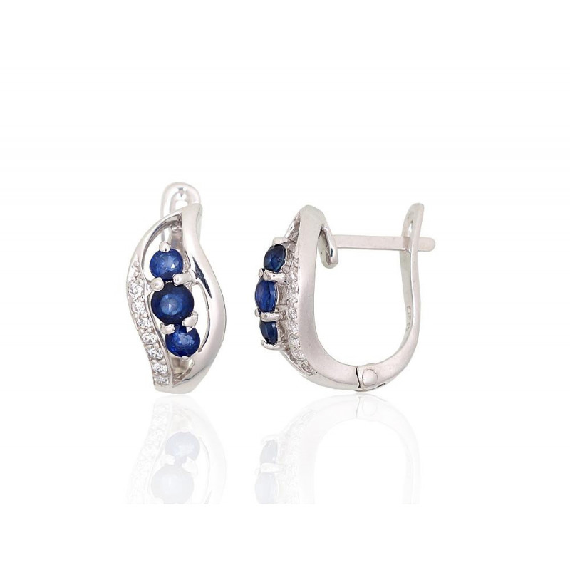 Silver earrings 2204029(PRh-Gr)_CZ+SA, Silver 925°, Rhodium (Plating), Zirkons , Sapphire