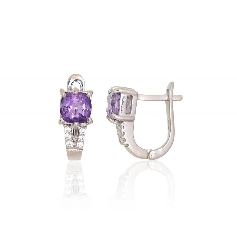 Silver earrings 2204074(PRh-Gr)_CZ+AM, Silver 925°, Rhodium (Plating), Zirkons , Amethyst