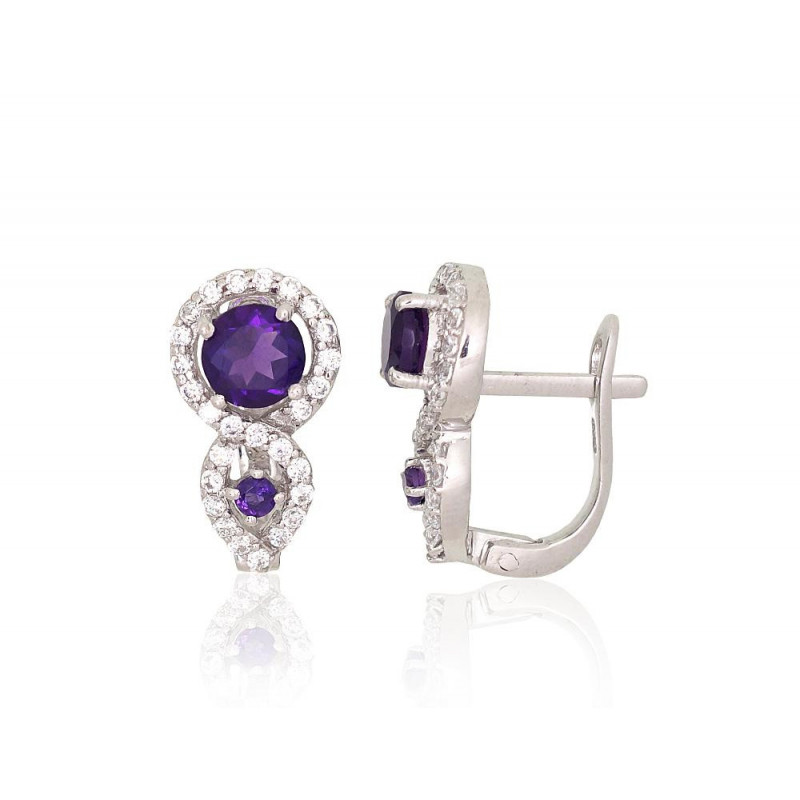 Silver earrings 2204066(PRh-Gr)_CZ+AM, Silver 925°, Rhodium (Plating), Zirkons , Amethyst