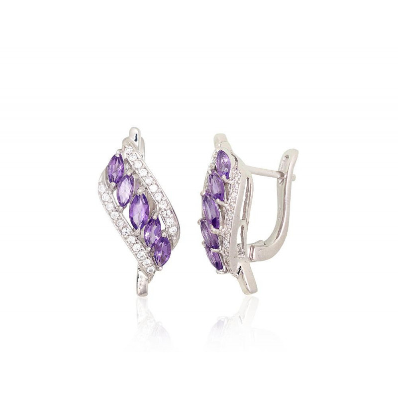 Silver earrings 2204067(PRh-Gr)_CZ+AM, Silver 925°, Rhodium (Plating), Zirkons , Amethyst