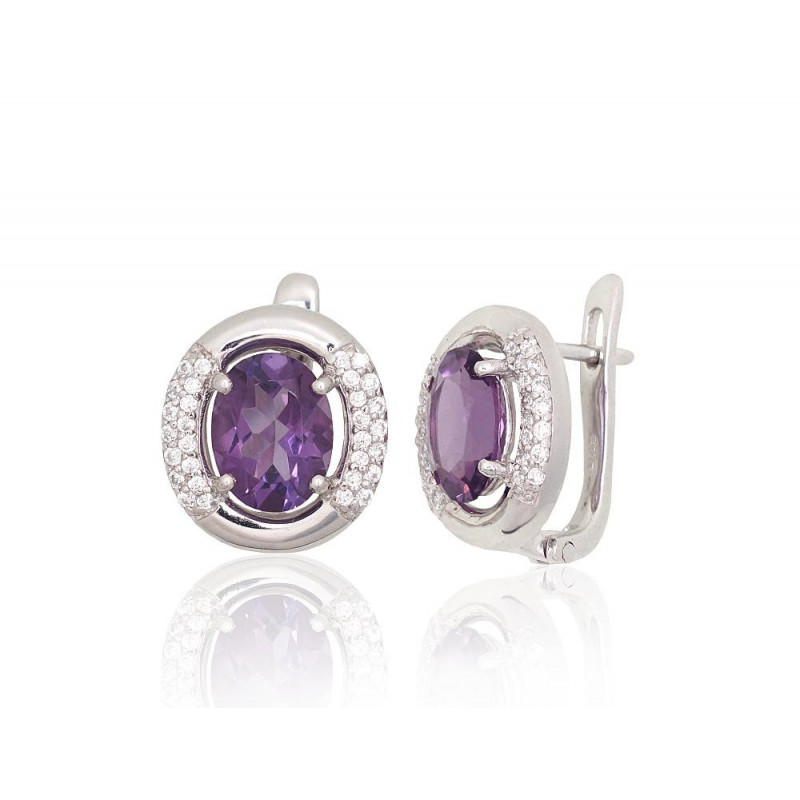 Silver earrings 2204068(PRh-Gr)_CZ+AM, Silver 925°, Rhodium (Plating), Zirkons , Amethyst