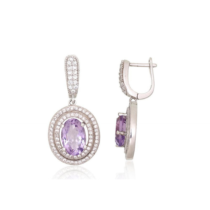 Silver earrings 2204070(PRh-Gr)_CZ+AM, Silver 925°, Rhodium (Plating), Zirkons , Amethyst