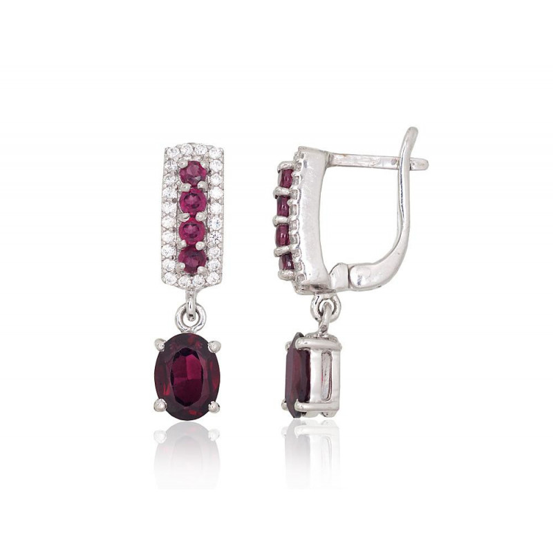 Silver earrings 2204056(PRh-Gr)_CZ+GR, Silver 925°, Rhodium (Plating), Zirkons , Garnet