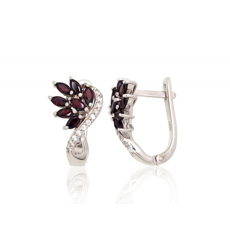 Silver earrings 2204059(PRh-Gr)_CZ+GR, Silver 925°, Rhodium (Plating), Zirkons , Garnet