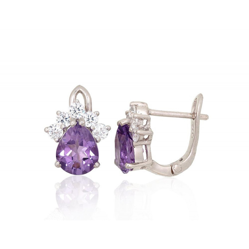 Silver earrings 2204063(PRh-Gr)_CZ+AM, Silver 925°, Rhodium (Plating), Zirkons , Amethyst