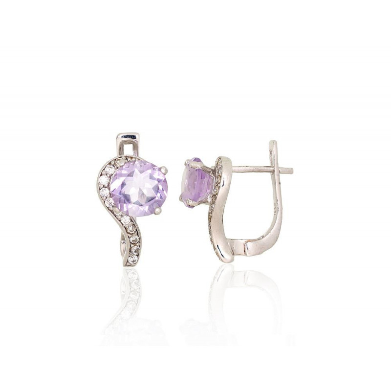 Silver earrings 2204039(PRh-Gr)_CZ+AM, Silver 925°, Rhodium (Plating), Zirkons , Amethyst