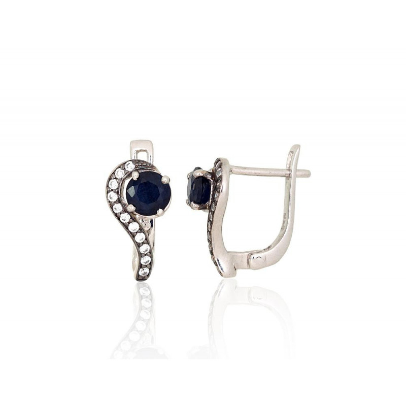 Silver earrings 2204039(PRh-Gr+PRh-Bk)_CZ+SA, Silver 925°, Rhodium (Plating), Zirkons , Sapphire