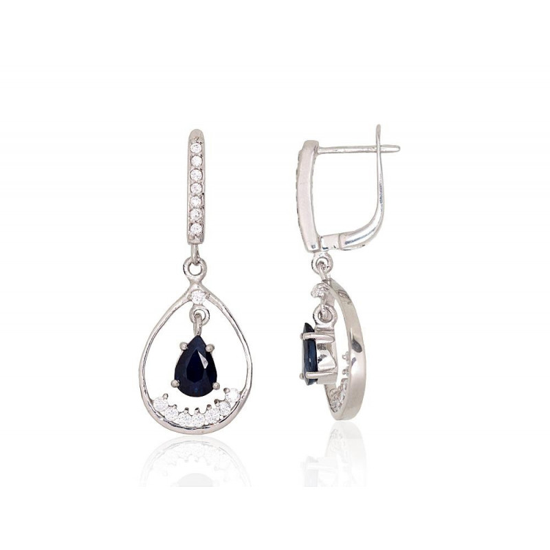 Silver earrings 2204040(PRh-Gr)_CZ+SA, Silver 925°, Rhodium (Plating), Zirkons , Sapphire