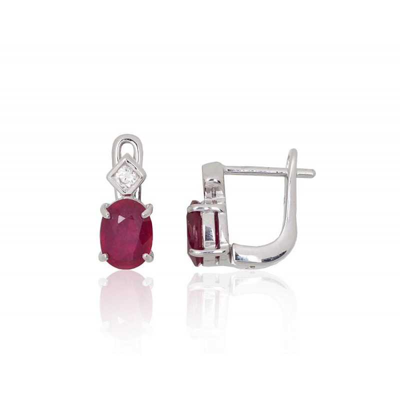 Silver earrings 2204049(PRh-Gr)_CZ+RB, Silver 925°, Rhodium (Plating), Zirkons , Ruby