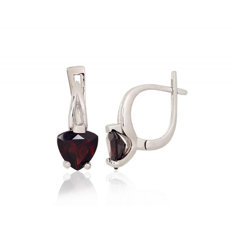 Silver earrings 2204052(PRh-Gr)_GR, Silver 925°, Rhodium (Plating), Garnet