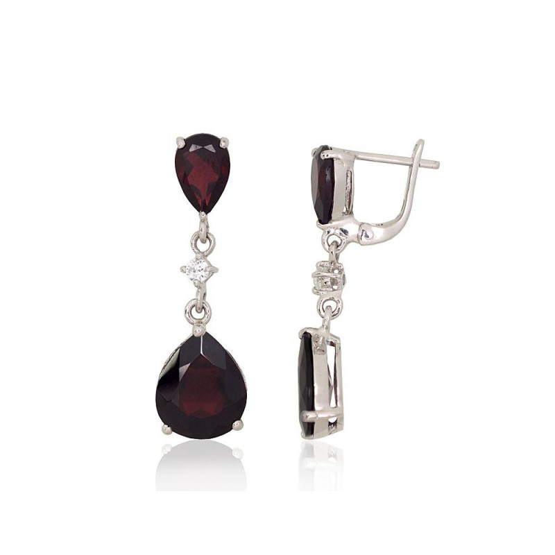 Silver earrings 2204054(PRh-Gr)_CZ+GR, Silver 925°, Rhodium (Plating), Zirkons , Garnet