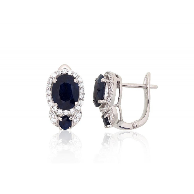 Silver earrings 2204042(PRh-Gr)_CZ+SA, Silver 925°, Rhodium (Plating), Zirkons , Sapphire