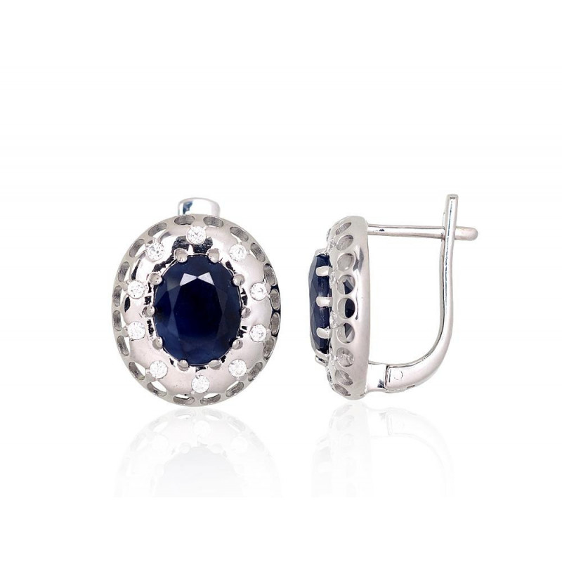 Silver earrings 2204044(PRh-Gr)_CZ+SA, Silver 925°, Rhodium (Plating), Zirkons , Sapphire