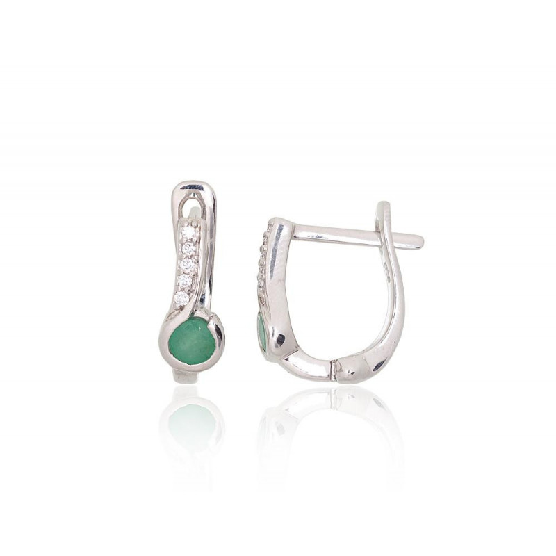 Silver earrings 2204046(PRh-Gr)_CZ+EM, Silver 925°, Rhodium (Plating), Zirkons , Emerald