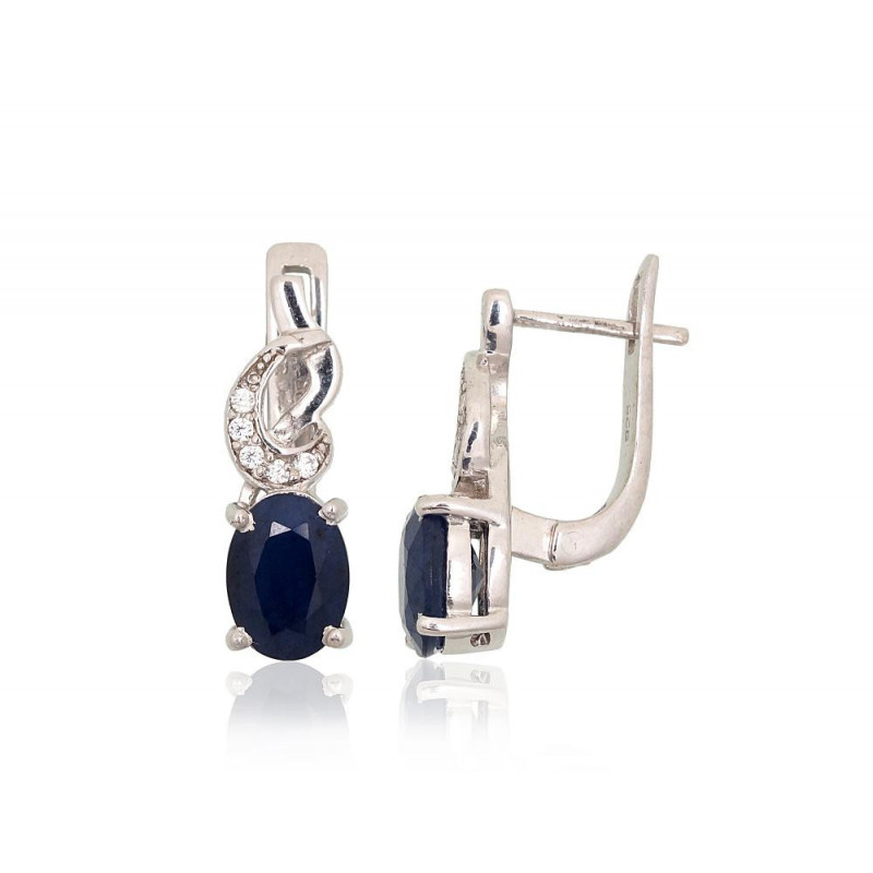 Silver earrings 2204026(PRh-Gr)_CZ+SA, Silver 925°, Rhodium (Plating), Zirkons , Sapphire