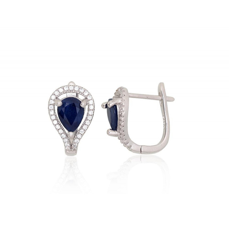 Silver earrings 2204032(PRh-Gr)_CZ+SA, Silver 925°, Rhodium (Plating), Zirkons , Sapphire