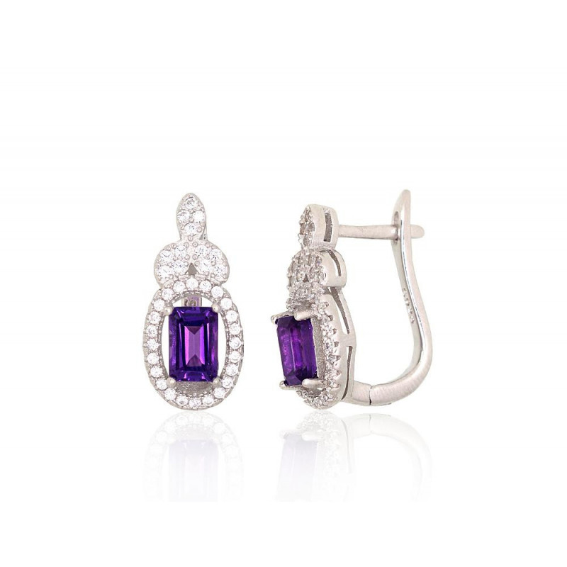 Silver earrings 2204033(PRh-Gr)_CZ+AM, Silver 925°, Rhodium (Plating), Zirkons , Amethyst