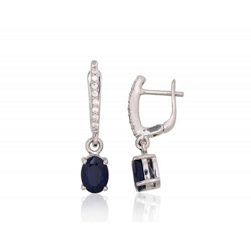 Silver earrings 2204036(PRh-Gr)_CZ+SA, Silver 925°, Rhodium (Plating), Zirkons , Sapphire