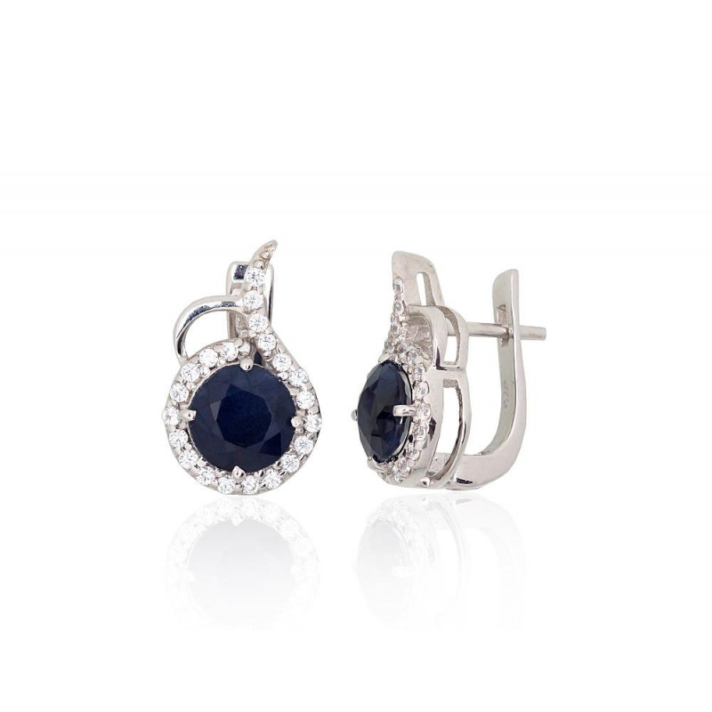 Silver earrings 2204043(PRh-Gr)_CZ+SA, Silver 925°, Rhodium (Plating), Zirkons , Sapphire