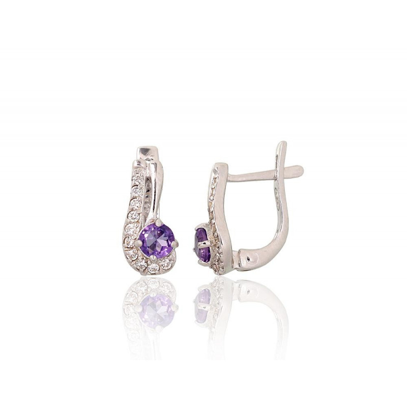 Silver earrings 2204062(PRh-Gr)_CZ+AM, Silver 925°, Rhodium (Plating), Zirkons , Amethyst