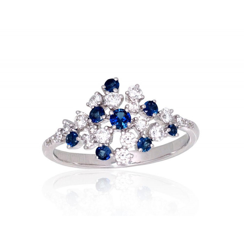 Gold ring 1101168(Au-W)_DI+SA, White Gold 585°, Diamonds , Sapphire