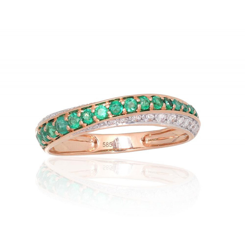 Gold ring 1101171(Au-R+PRh-W)_DI+EM, Red Gold 585°, Rhodium (Plating) , Diamonds , Emerald