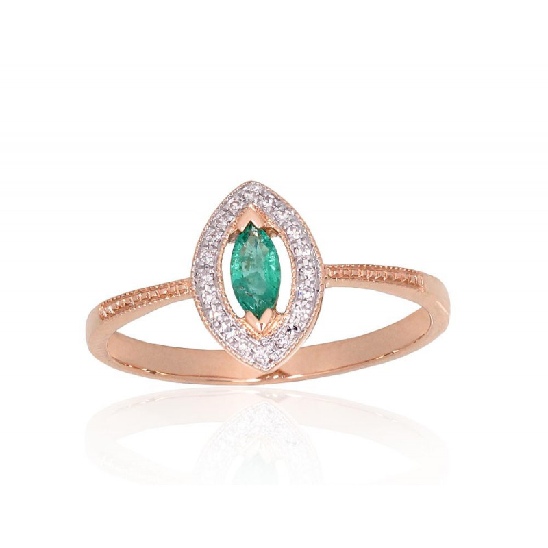 Gold ring 1101172(Au-R+PRh-W)_DI+EM, Red Gold 585°, Rhodium (Plating) , Diamonds , Emerald