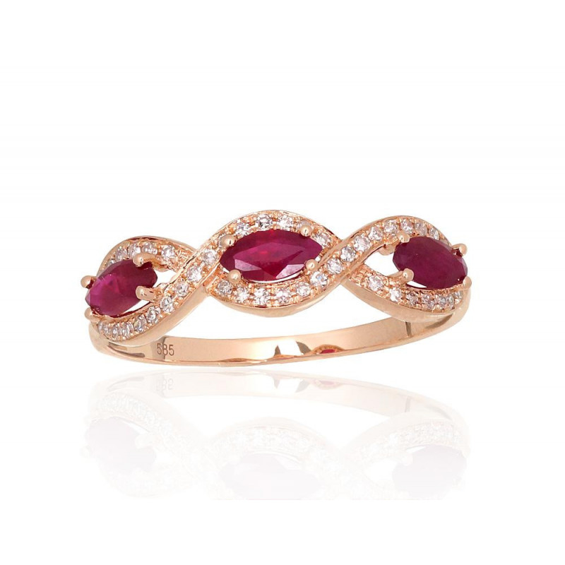 Gold ring 1101174(Au-R)_DI+RB, Red Gold 585°, Diamonds , Ruby