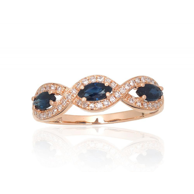 Gold ring 1101174(Au-R)_DI+SA, Red Gold 585°, Diamonds , Sapphire