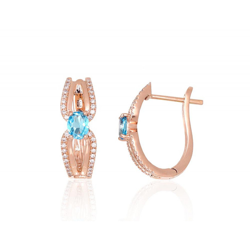 Gold earrings with 'english' lock 1201670(Au-R)_DI+TZLB, Red Gold 585°, Diamonds , Sky Blue Topaz