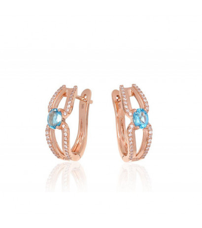 Gold earrings with 'english' lock 1201670(Au-R)_DI+TZLB, Red Gold 585°, Diamonds , Sky Blue Topaz