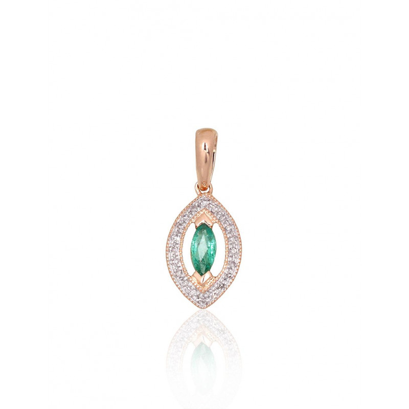 Gold pendant 1301074(Au-R+PRh-W)_DI+EM, Red Gold 585°, Rhodium (Plating) , Diamonds , Emerald