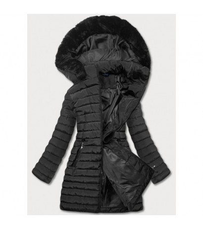 LONG JACKET WITH HOOD BLACK (PM7231) striukė