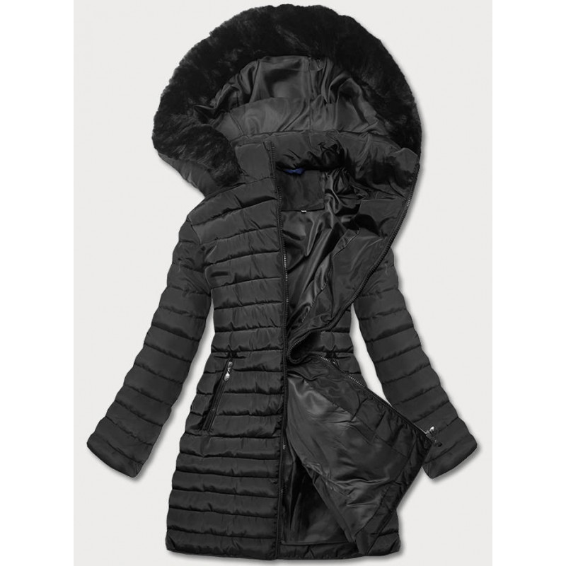 LONG JACKET WITH HOOD BLACK (PM7231) striukė