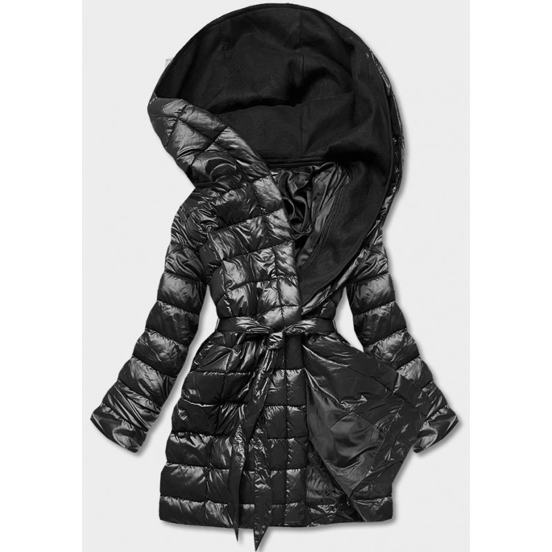 LONG JACKET WITH HOOD BLACK (PM7231) striukė