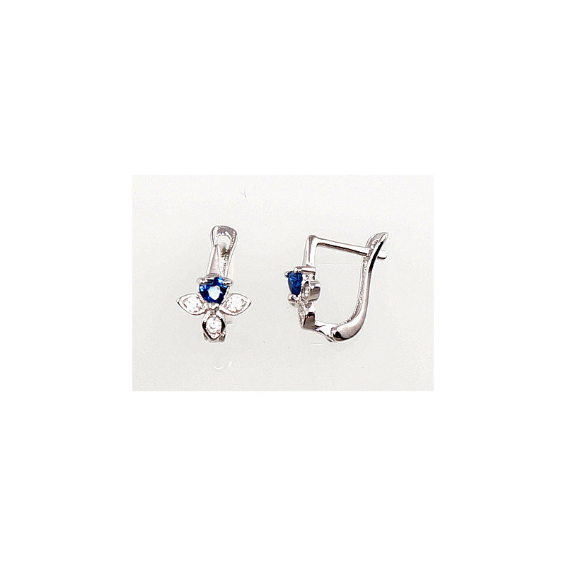 Silver earrings with 'english' lock 2200765(PRh-Gr)_CZ+CZ-B, Silver 925°, Rhodium (Plating), Zirkons