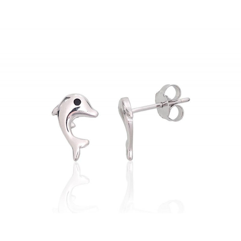 Silver stud earrings 2204092(PRh-Gr)_CZ-BK, Silver 925°, Rhodium (Plating), Zirkons